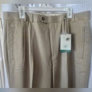 NWT Cutter & Buck Pleated Dress Pants Mens Beige Size 38x30 Cuffed Poly Rayon